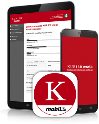 Handy und Tablet mit der KURIER mobil App