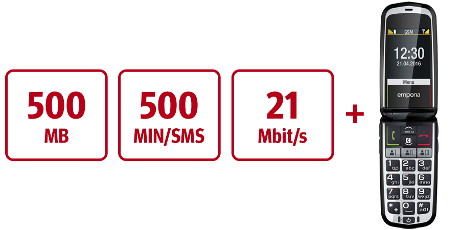 Inklusive 500 MB, 500 MIN/SMS und 21 Mbit/s