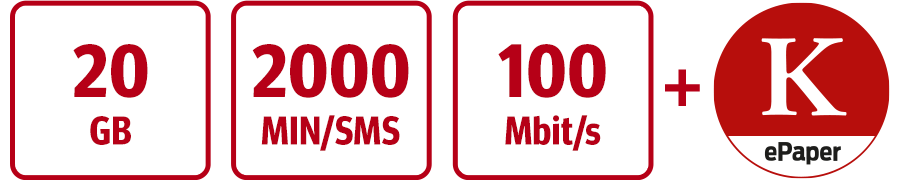 Inklusive 20 GB, 2000 MIN/SMS, 100 Mbit/s und KURIER Digital-Abo