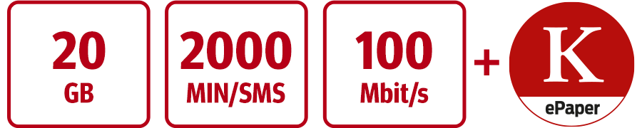 Inklusive 20 GB, 2000 MIN/SMS, 100 Mbit/s und KURIER Digital-Abo