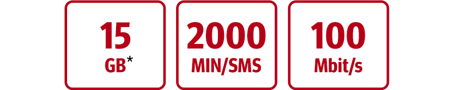 Inklusive 15 GB, 2000 MIN/SMS und LTE bis zu 100 Mbit/s