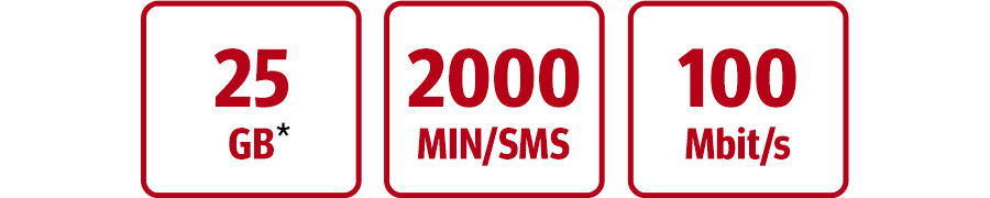 Inklusive 25 GB, 2000 MIN/SMS und LTE bis zu 100 Mbit/s