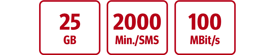Inklusive 25 GB, 2000 Min./SMS und LTE bis zu 100 MBit/s
