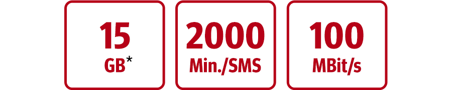 Inklusive 15 GB, 2000 Min./SMS und LTE bis zu 100 MBit/s