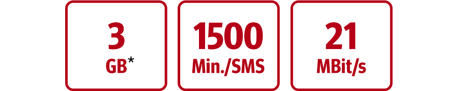 Inklusive 3 GB, 1.500 Min./SMS und 21 MBit/s