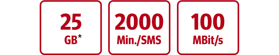 Inklusive 25 GB, 2000 Min./SMS und LTE bis zu 100 MBit/s