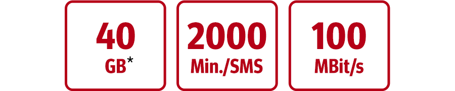 Inklusive 40 GB, 2000 Min./SMS und LTE bis zu 100 MBit/s