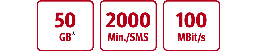 Inklusive 50 GB, 2000 Min./SMS und LTE bis zu 100 MBit/s